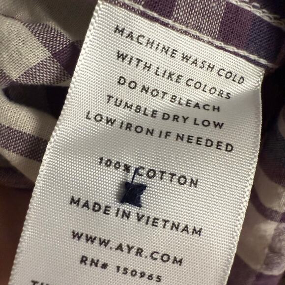 AYR The Captain Madras Purple Rain Plaid Long Sleeve Button Up Shirt Size Medium - Picture 7 of 9